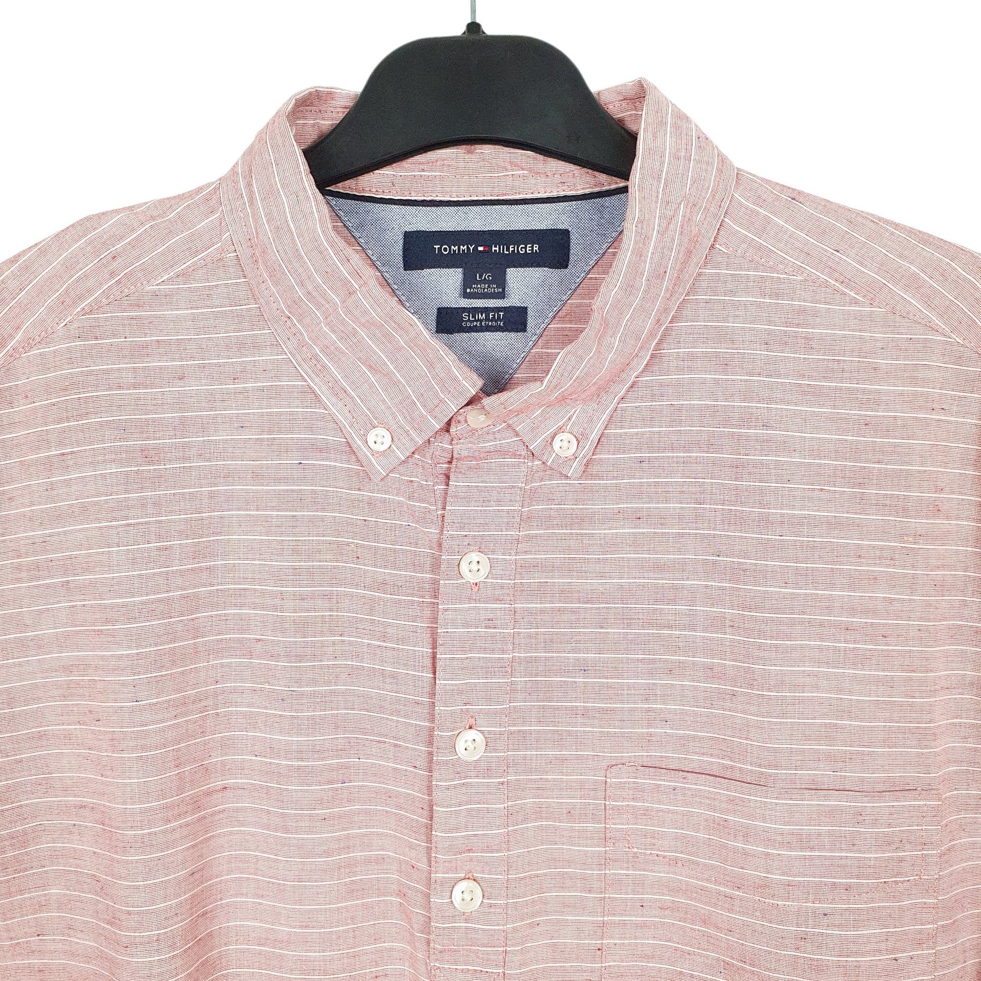 Tommy Hilfiger Short Sleeve Regular Fit Striped Shirt Peach
