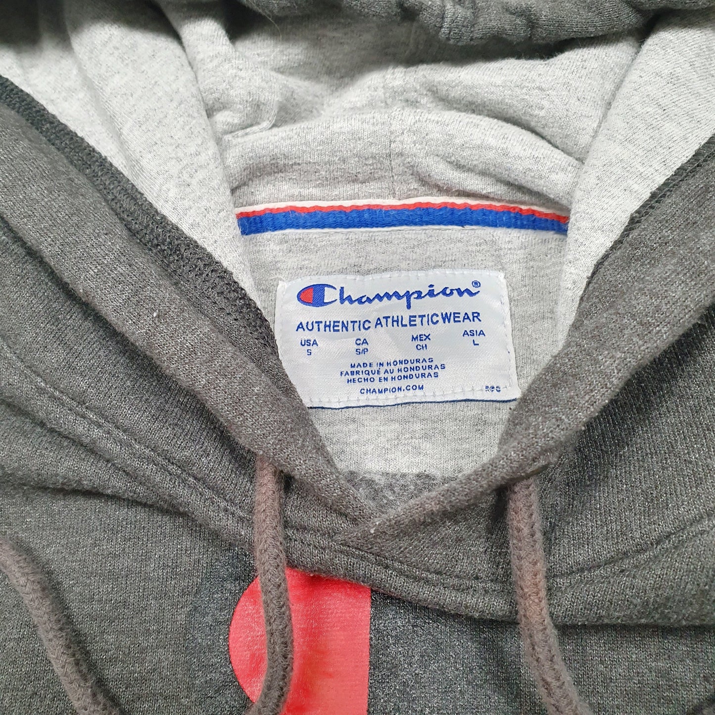 Mens Grey Champion Spellout Hoodie Jumper