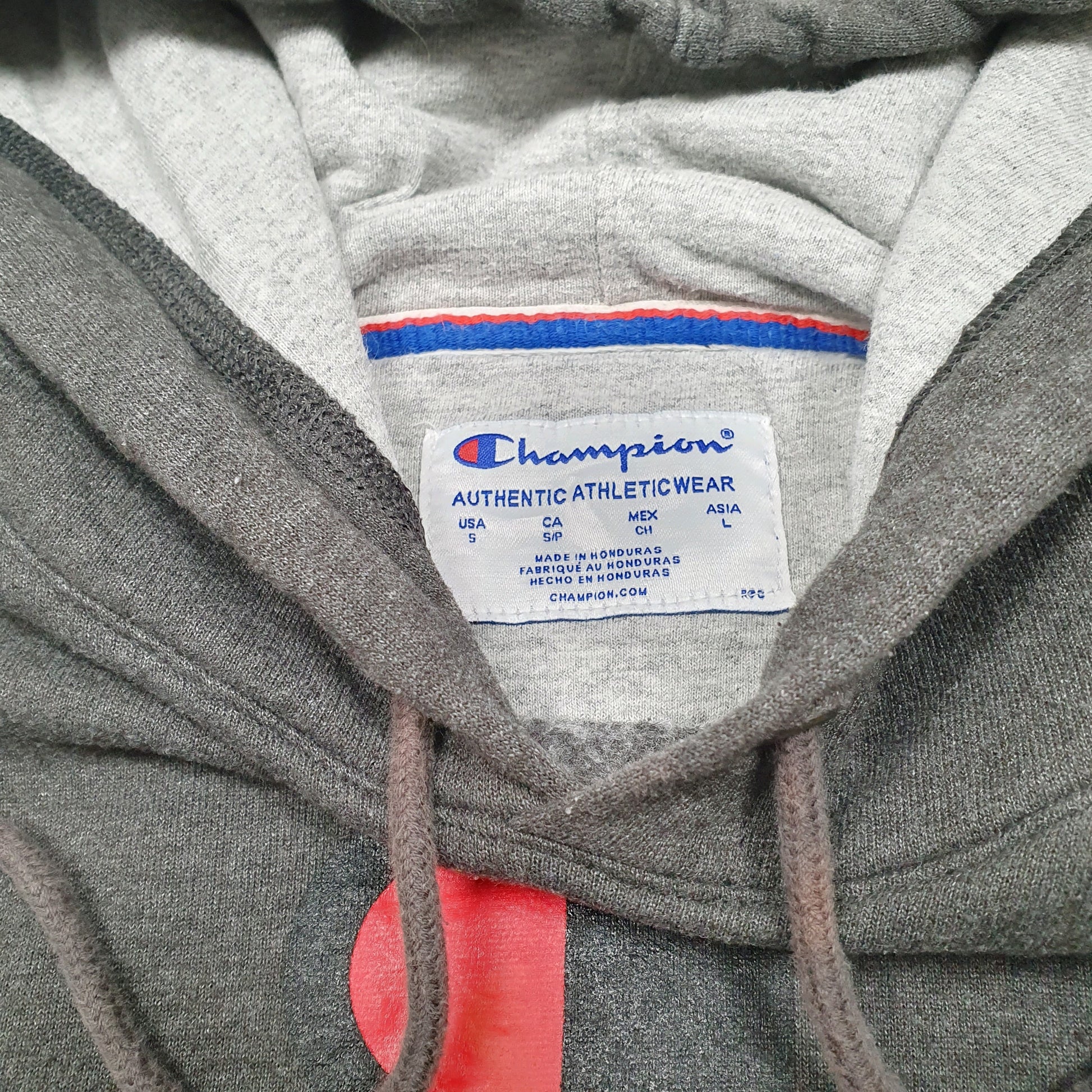 Mens Grey Champion Spellout Hoodie Jumper