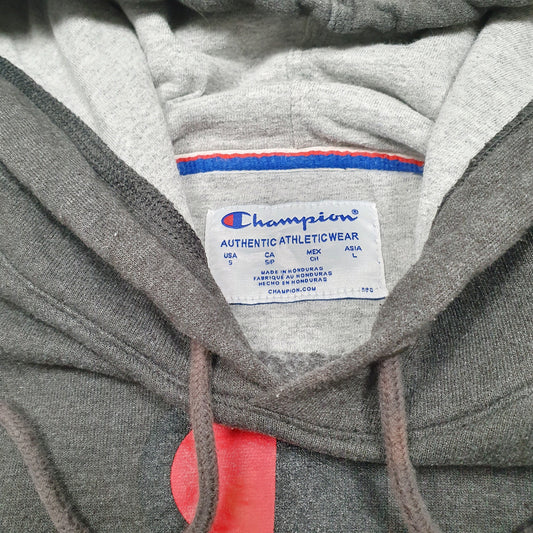 Mens Grey Champion Spellout Hoodie Jumper
