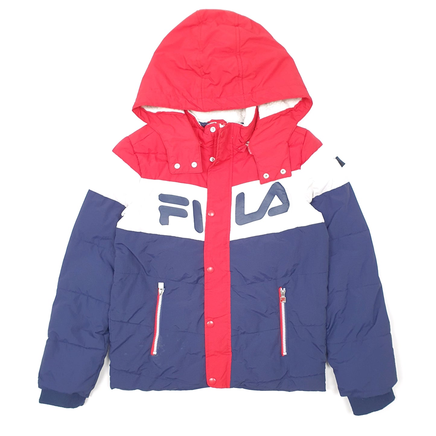 Mens Navy Fila Spellout Puffer Jacket Coat