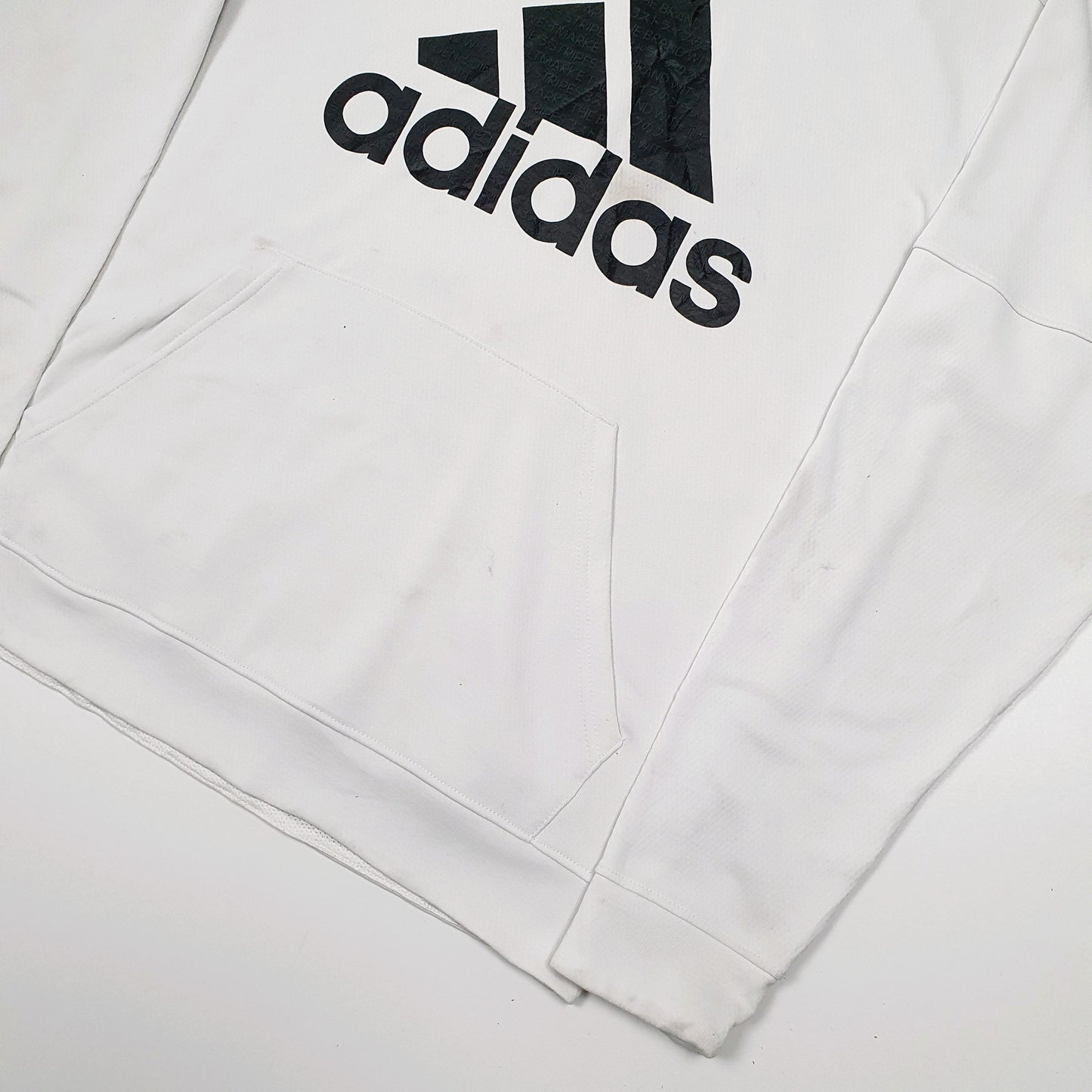 Mens White Adidas Spellout Active Sports Running Hoodie Jumper