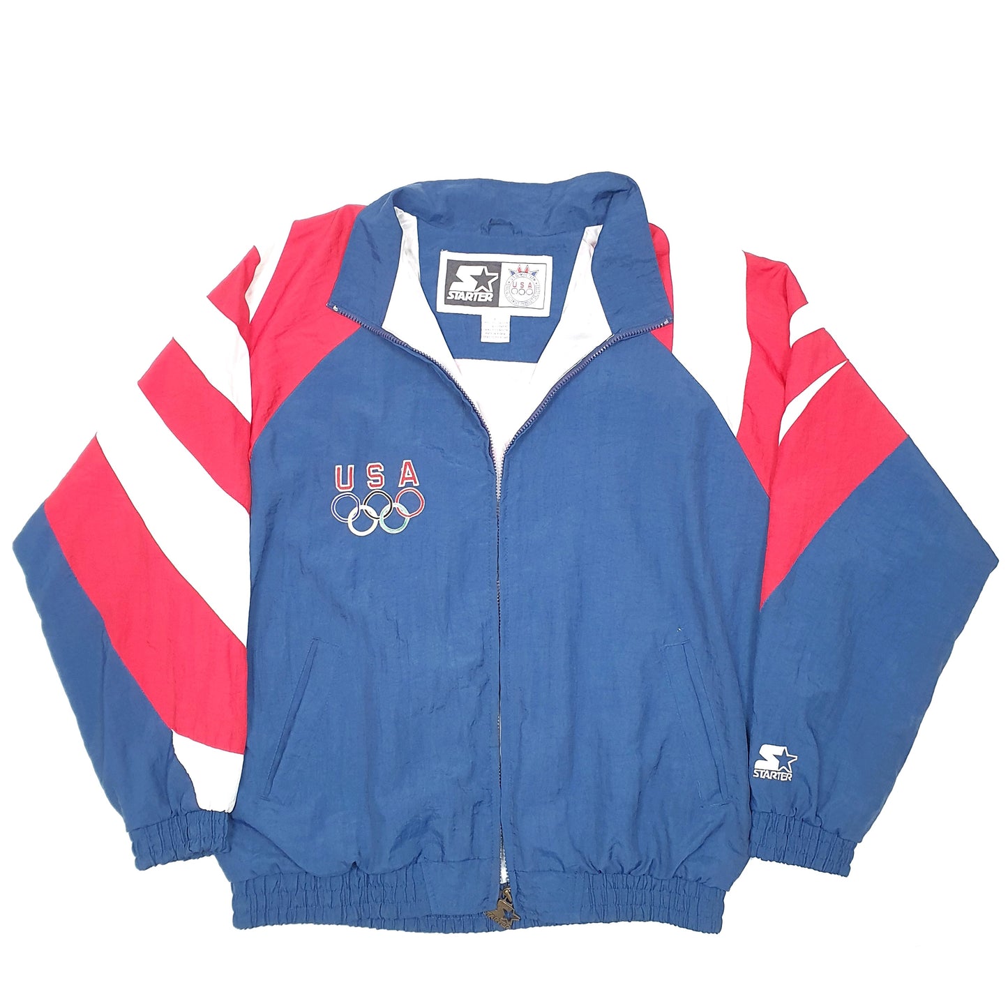 Mens Navy Starter Vintage 1996 Track Top USA Olympic Team Flag Eagle Windbreaker Coat