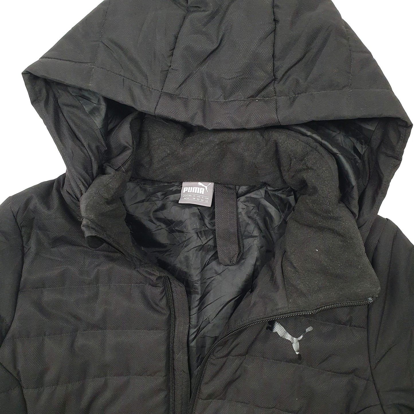 Womens Black Puma Longline Puffer Jacket Coat