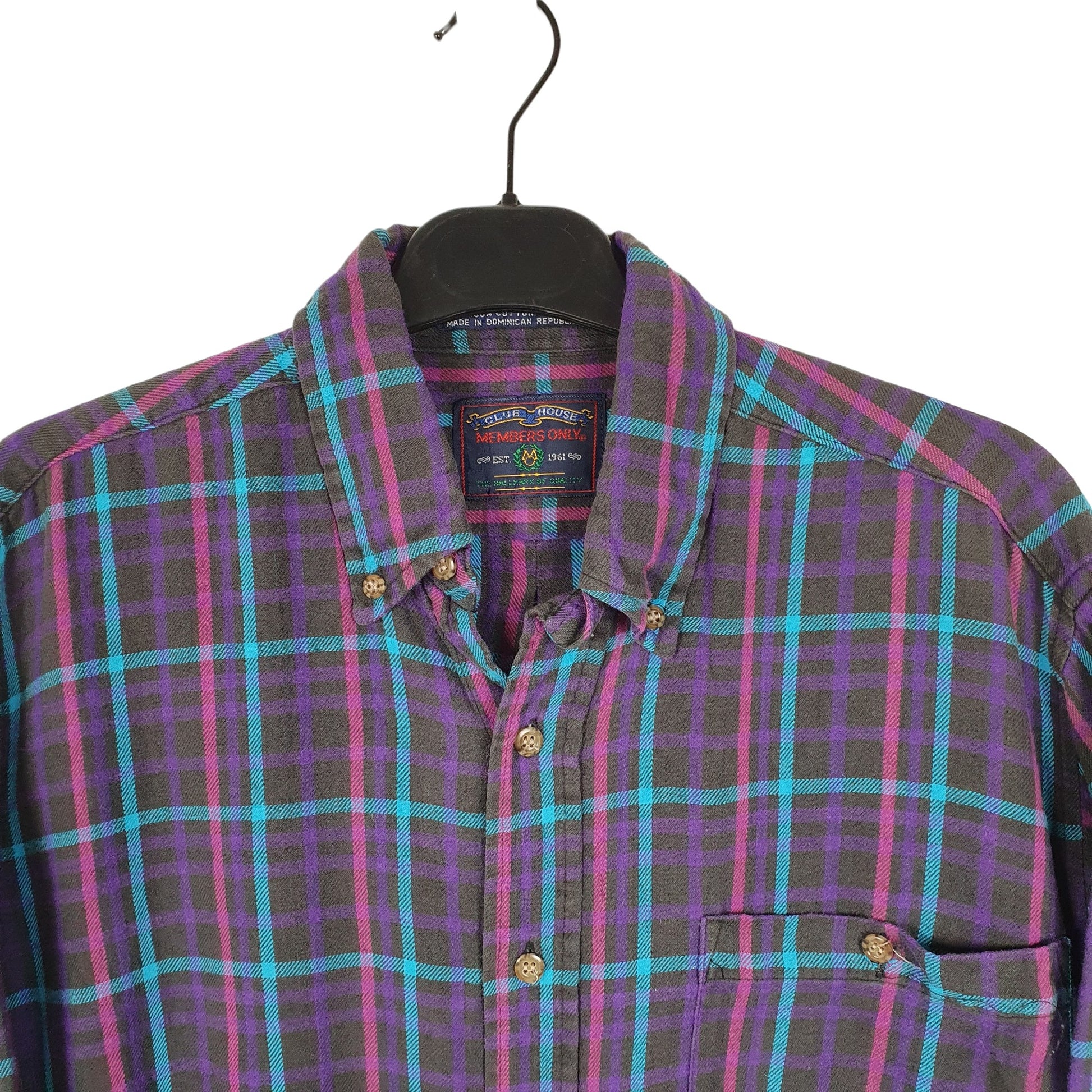 Members Only Flannel Shacket Long Sleeve Regular Fit Check Shirt Purple