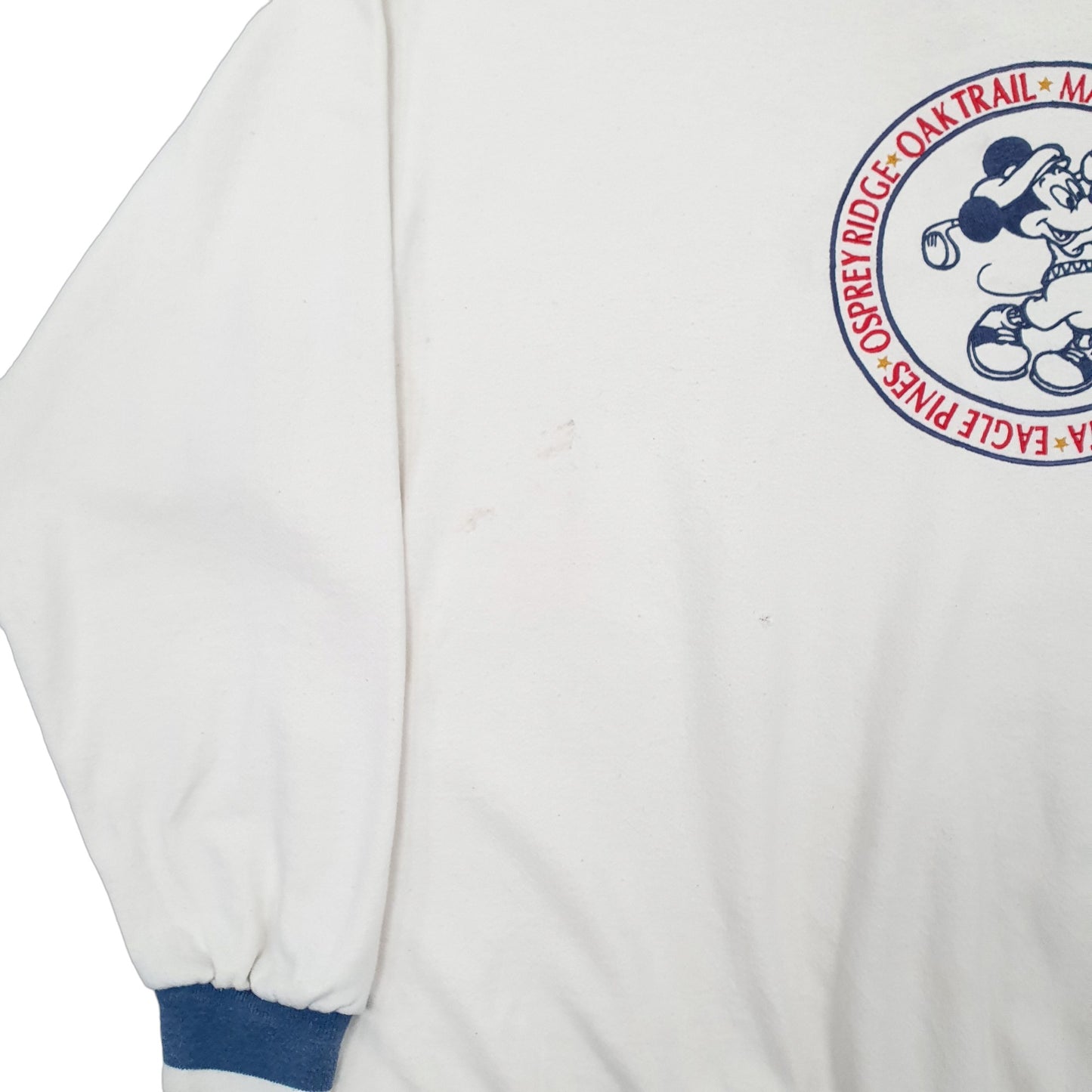 Mens Cream Disney Vintage 1980s P.R.O Mickey Mouse Golf Made in USA Crewneck Jumper