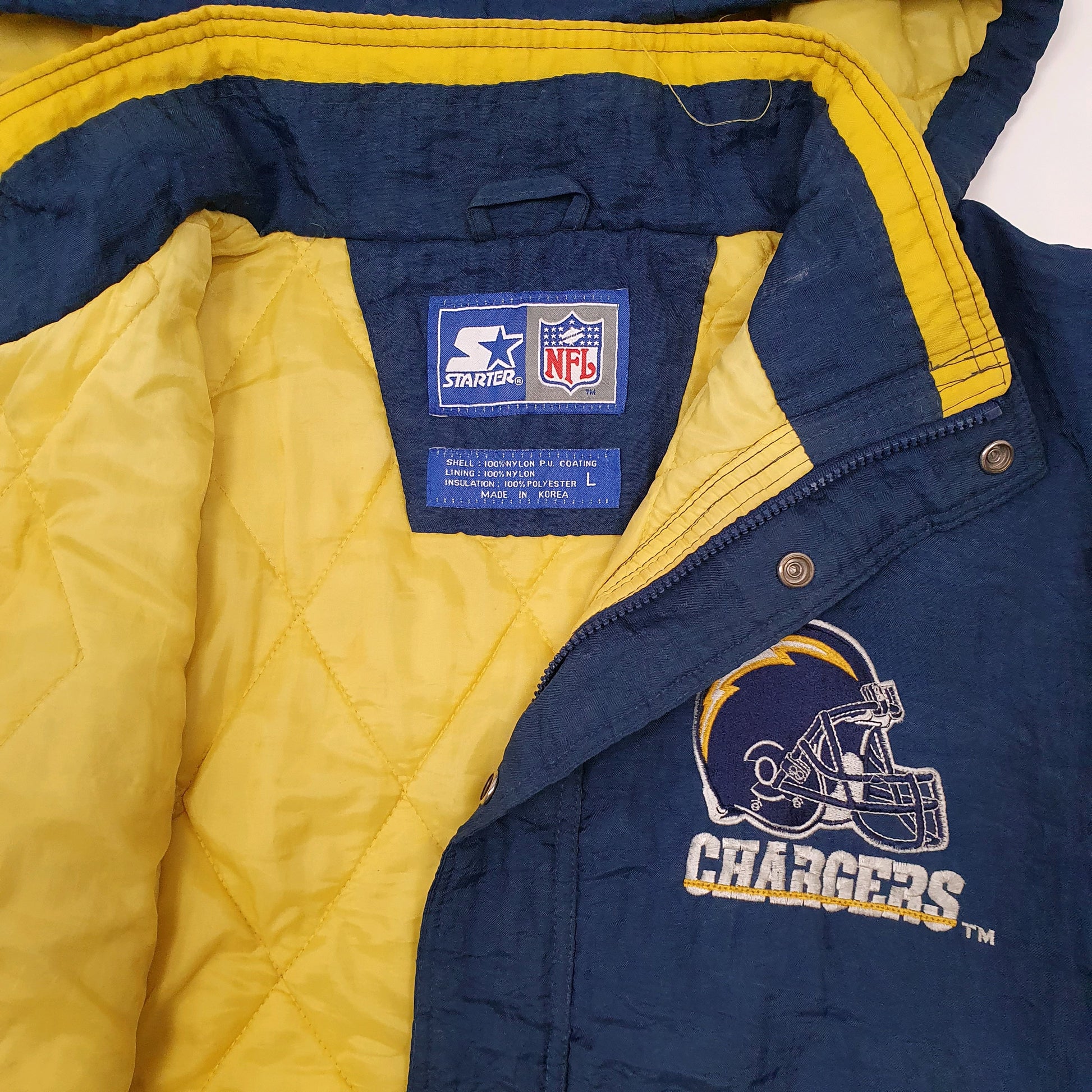 Mens Navy Starter NFL LA Chargers Football Vintage Bomber Jacket Coat