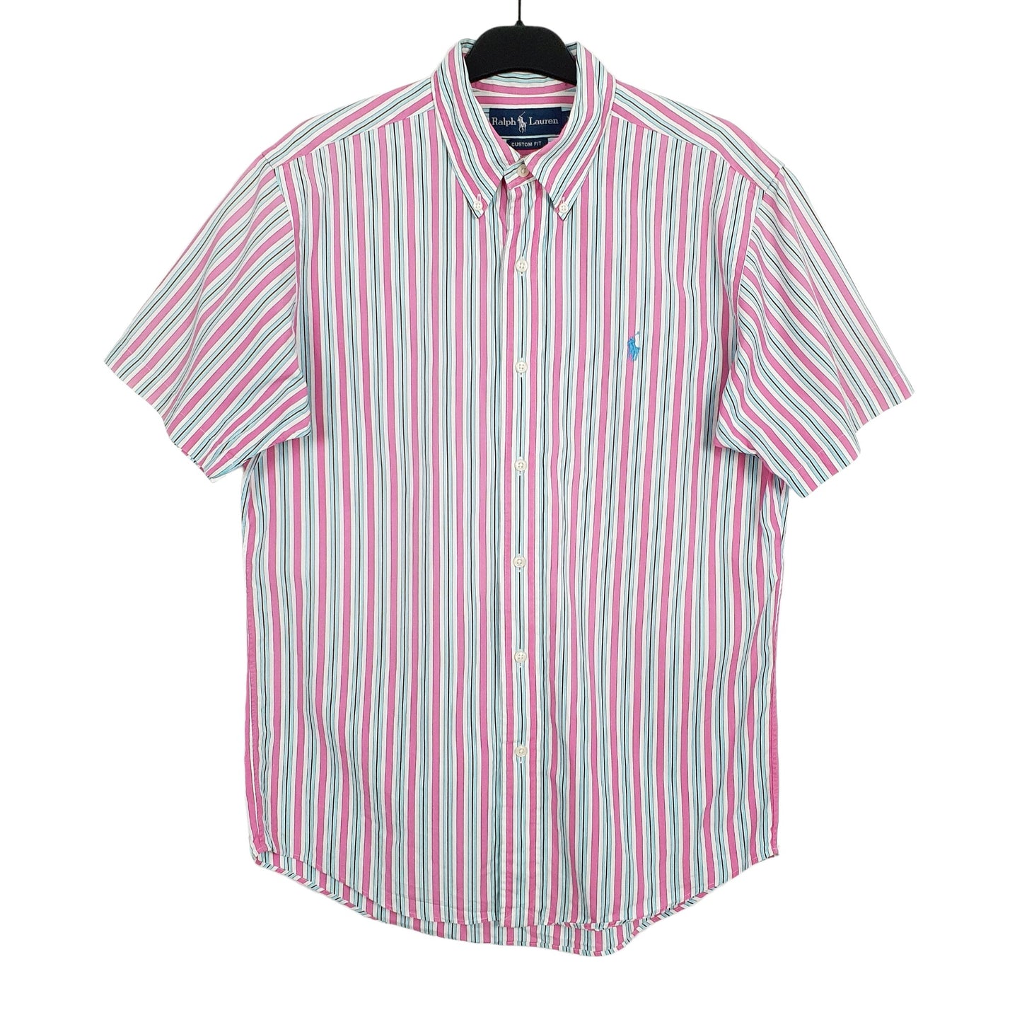 Ralph Lauren Short Sleeve Custom Fit Pinstripe Shirt Blue