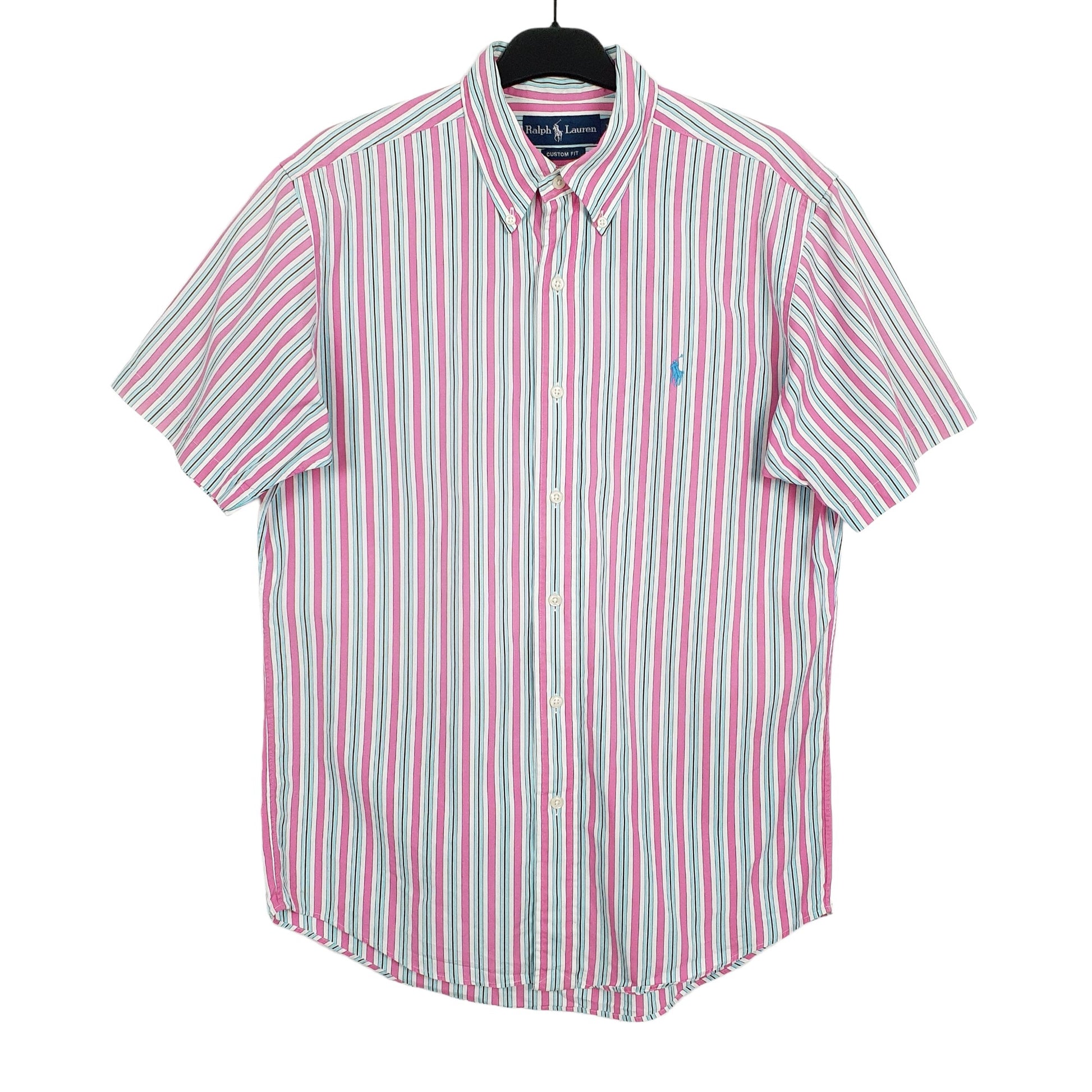Ralph Lauren Short Sleeve Custom Fit Pinstripe Shirt Blue