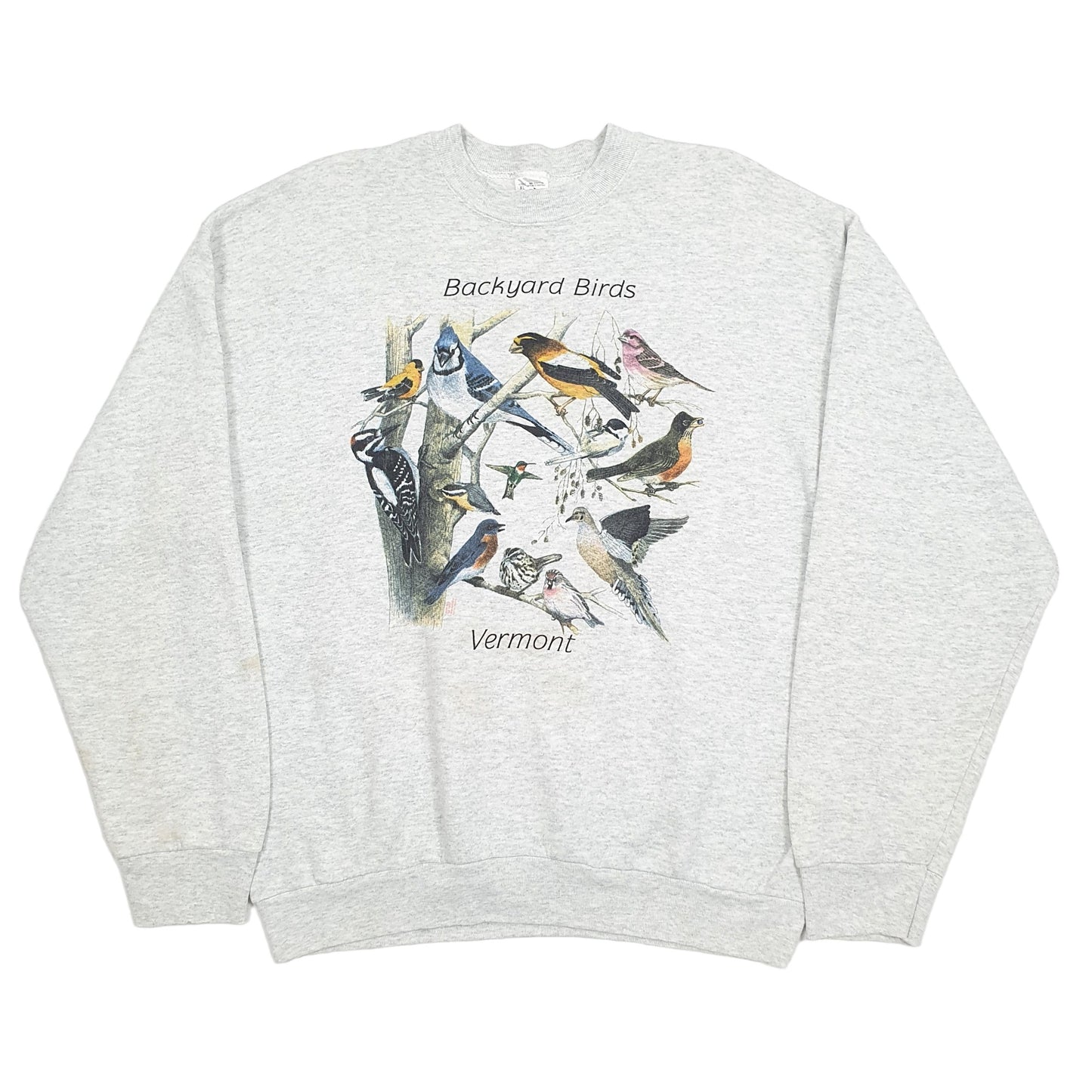 Fruit of the Loom 1990's Backyard Birds Crewneck L Grey