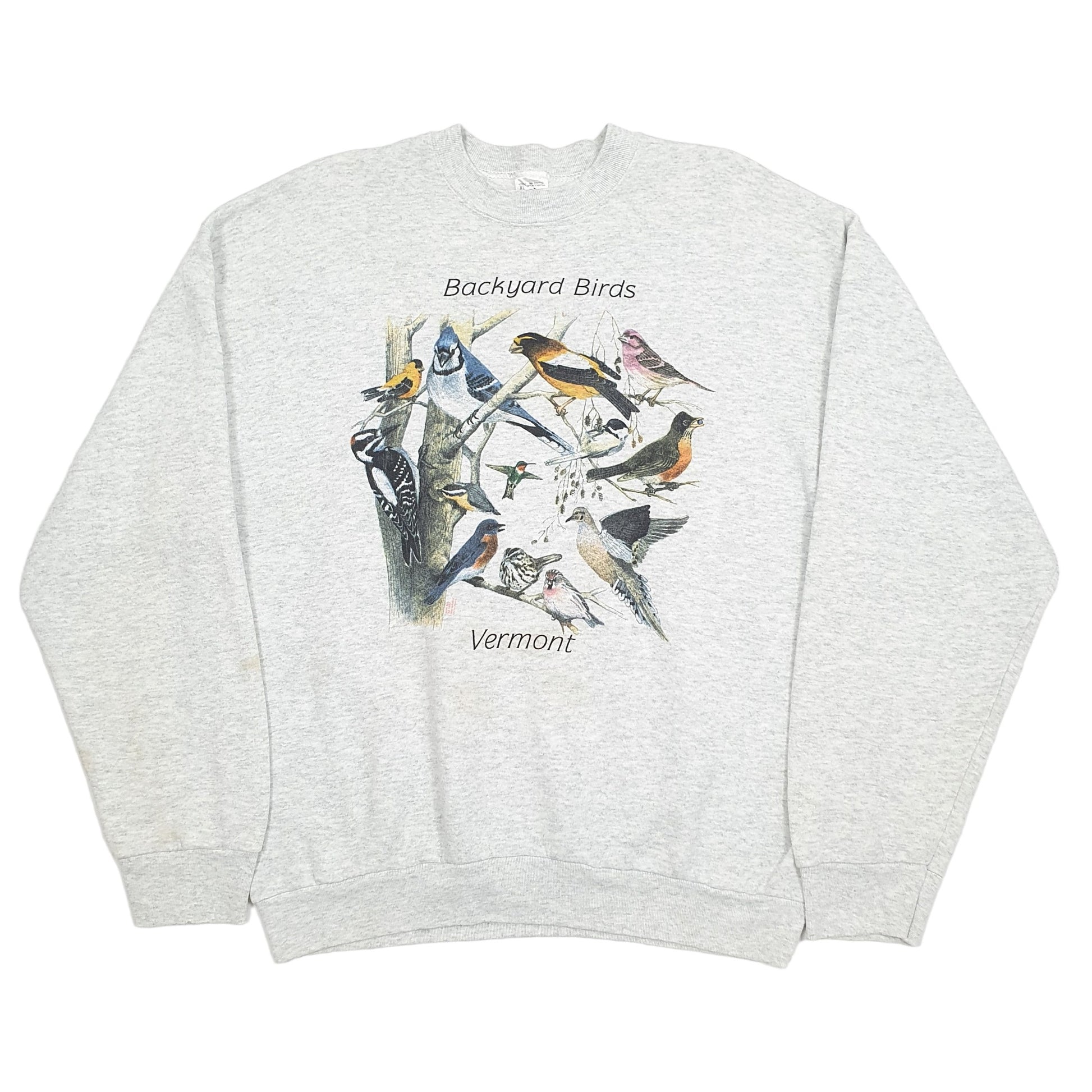Fruit of the Loom 1990's Backyard Birds Crewneck L Grey