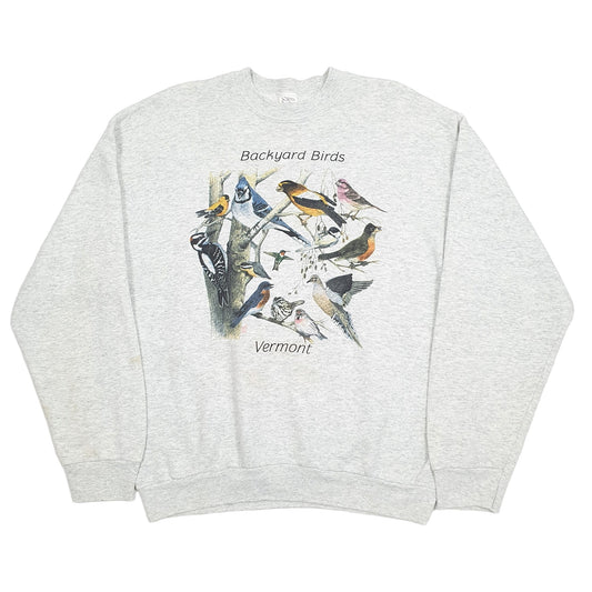 Fruit of the Loom 1990's Backyard Birds Crewneck L Grey