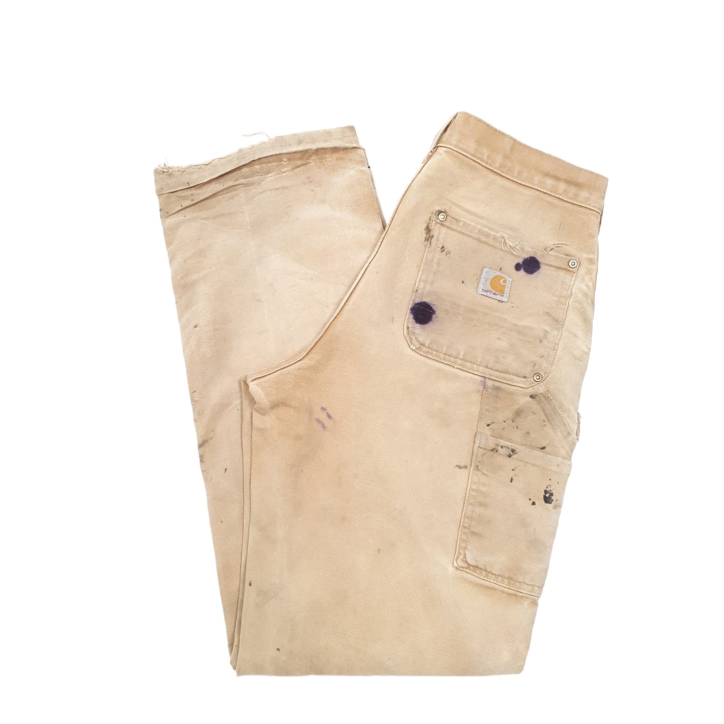 Mens Tan Carhartt Double Knee Riveted Made In USA Carpenter Trousers