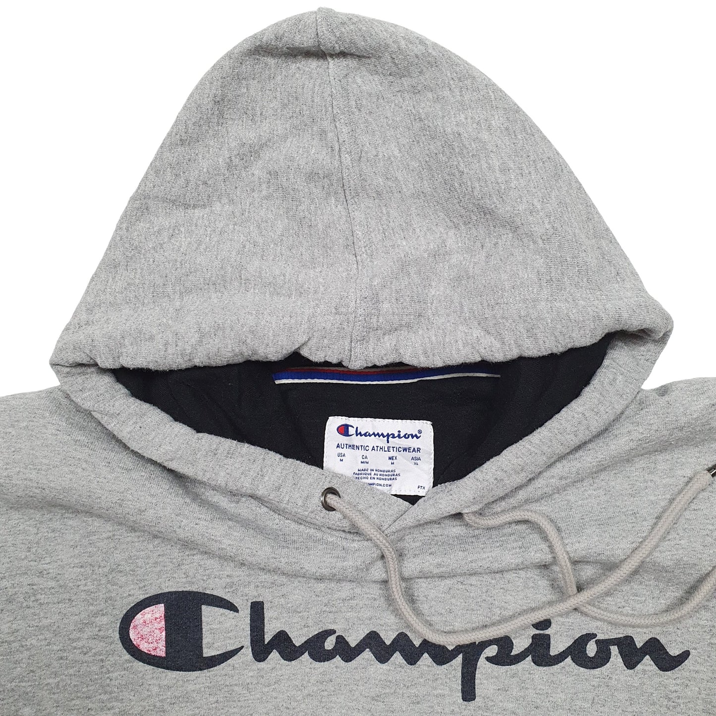 Mens Grey Champion Spellout Hoodie Jumper