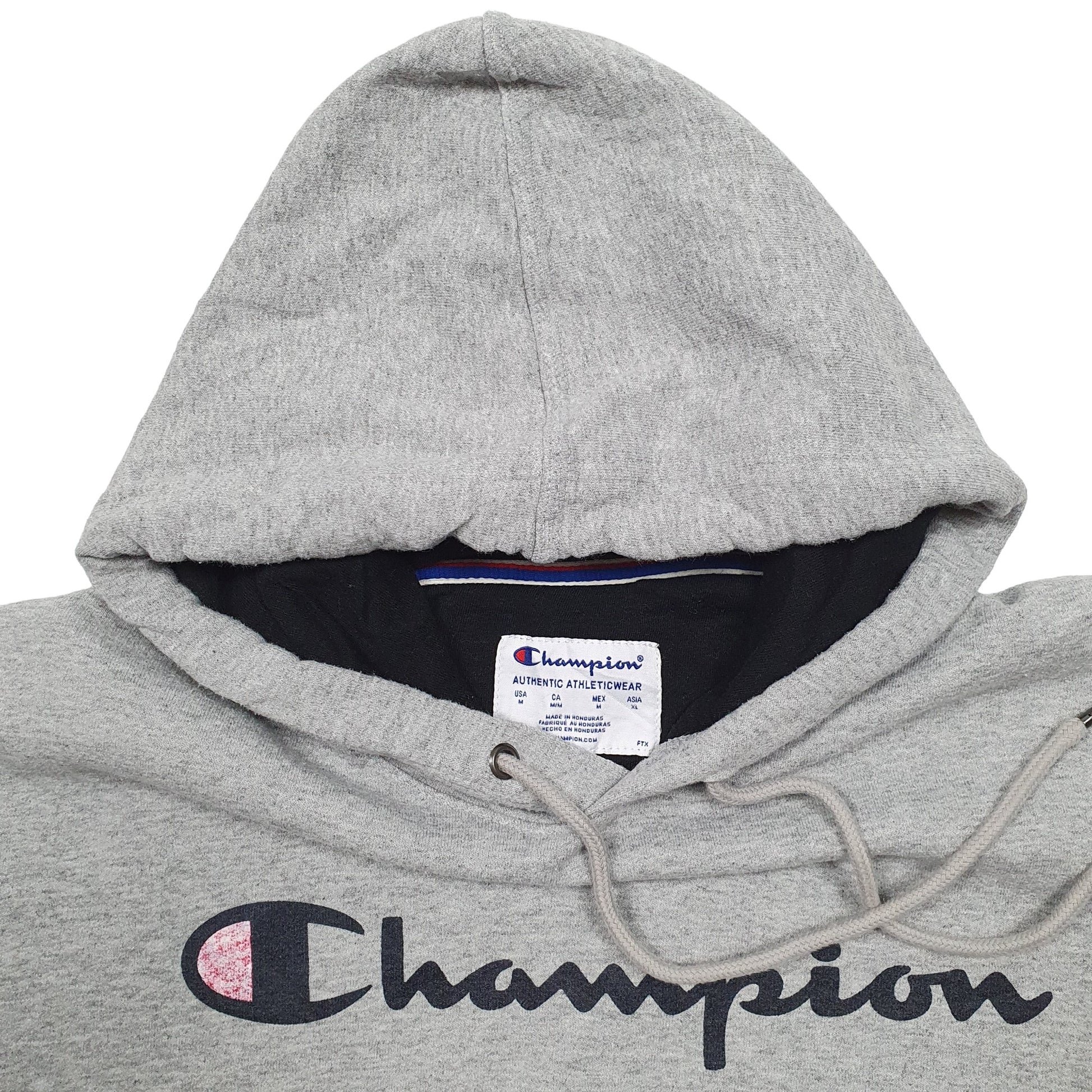 Mens Grey Champion Spellout Hoodie Jumper