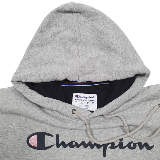 Mens Grey Champion Spellout Hoodie Jumper