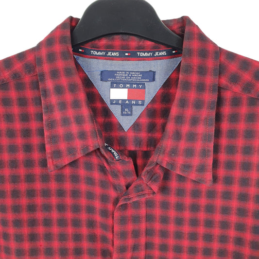 Tommy Hilfiger Flannel Overshirt Shacket Long Sleeve Regular Fit Check Shirt Red