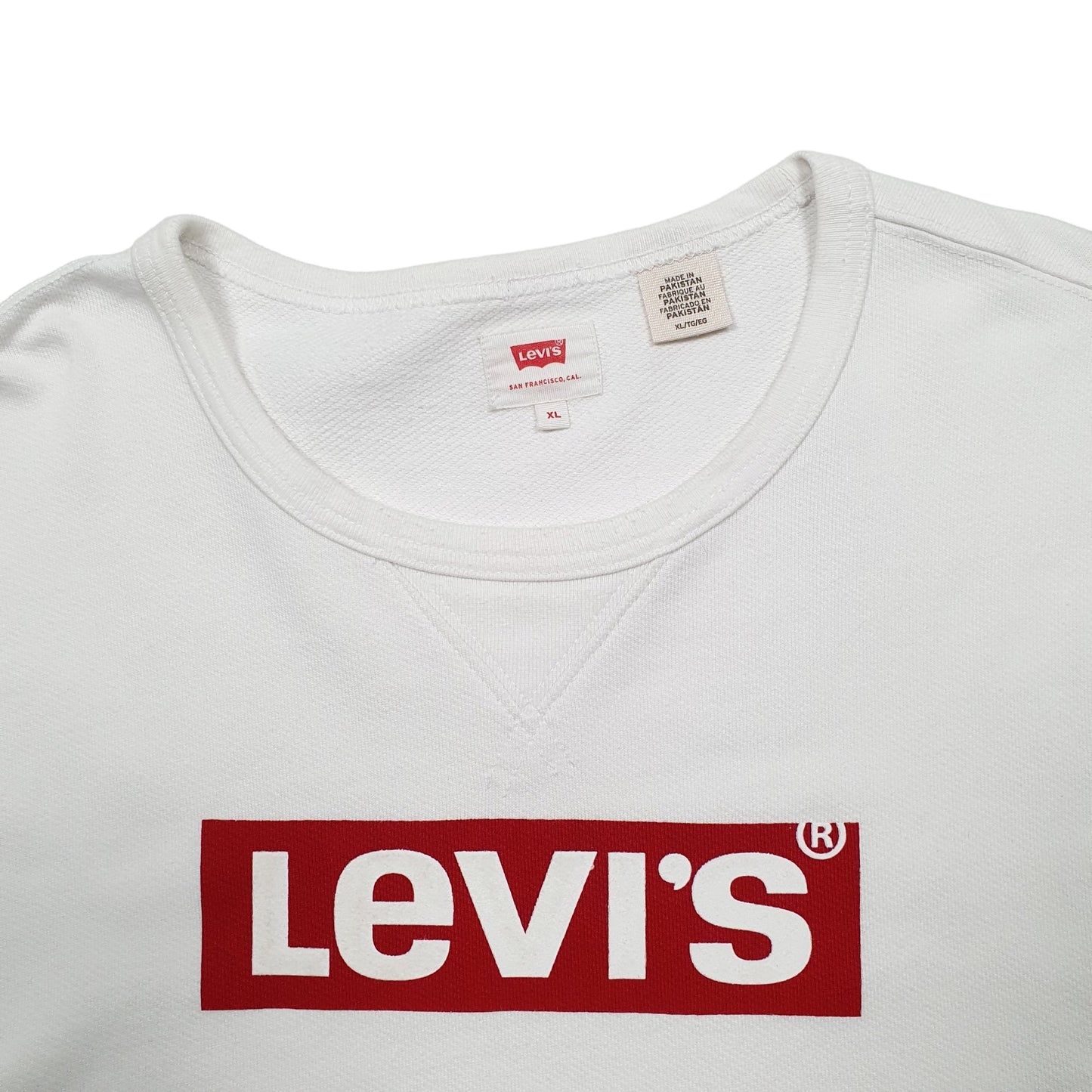 Mens White Levis Spellout Crewneck Jumper