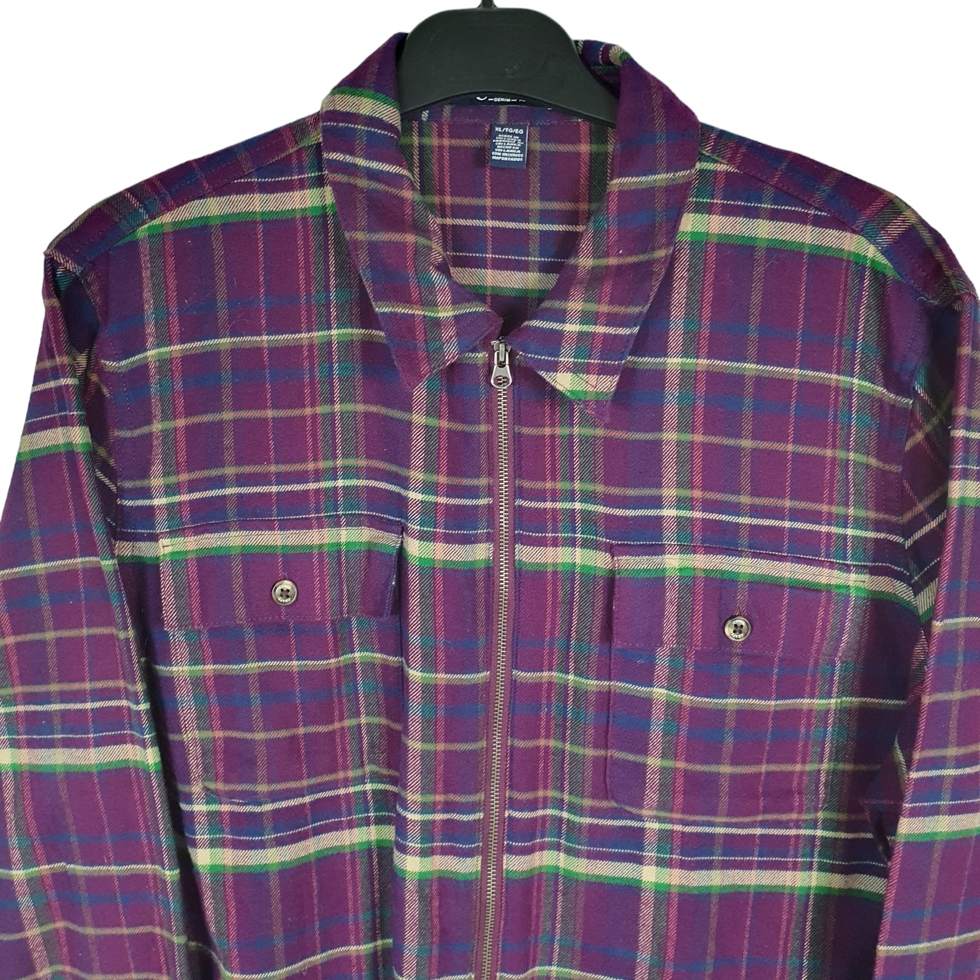 Chaps Long Sleeve Regular Fit Check Flannel Shirt Shacket Purple