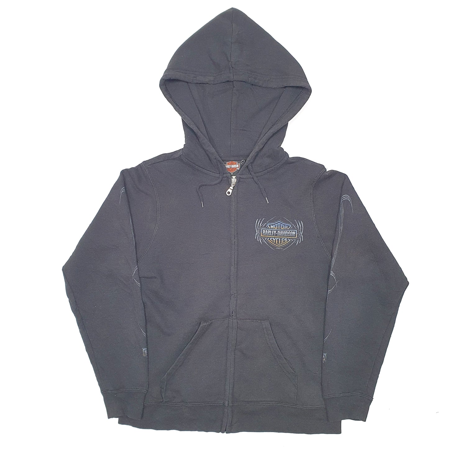 Womens Black Harley Davidson Hoodie Motorcycles Biker Full Zip Jumper