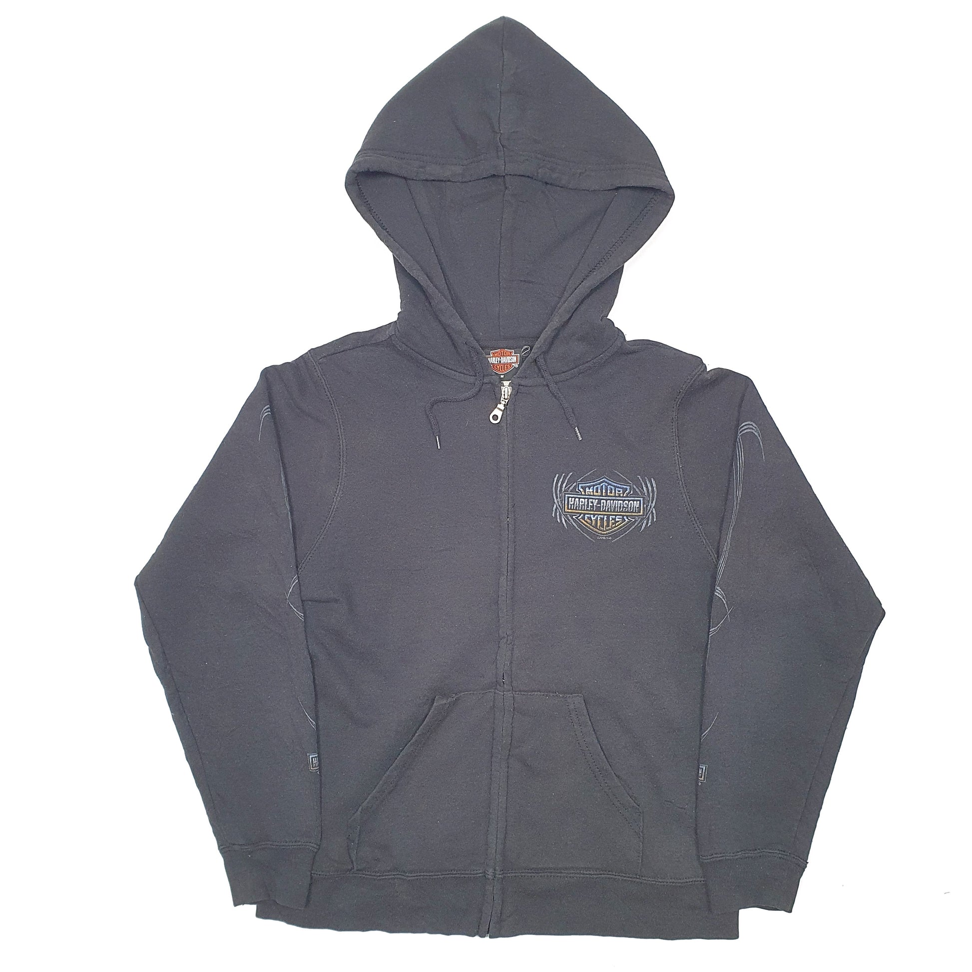 Womens Black Harley Davidson Hoodie Motorcycles Biker Full Zip Jumper