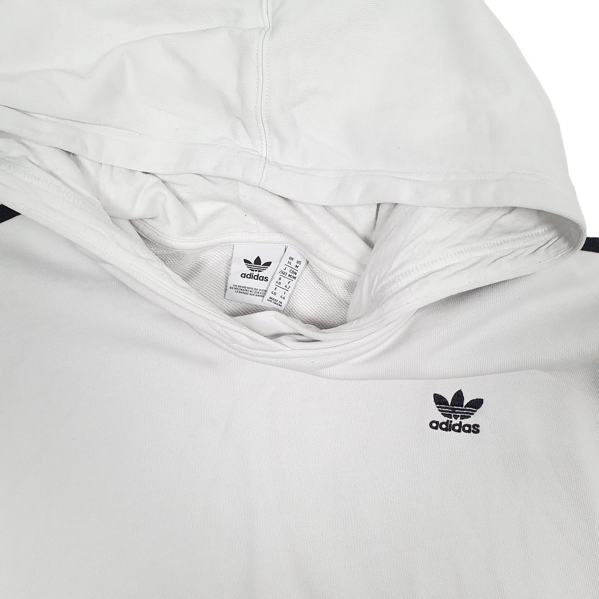 Womens White Adidas Crop Top Hoodie Jumper