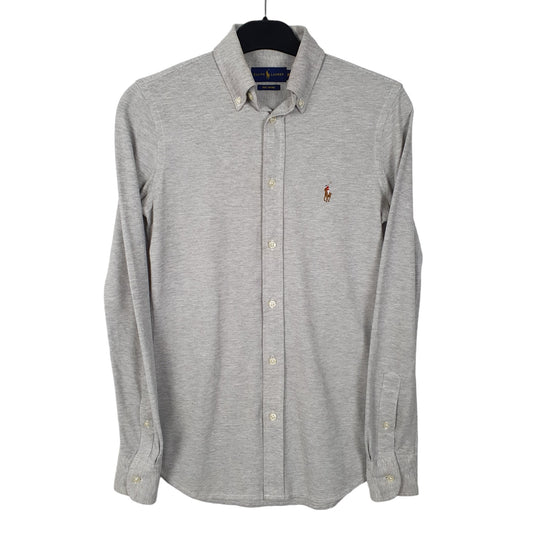 Mens Grey Ralph Lauren Knit Oxford Polo Long Sleeve Shirt