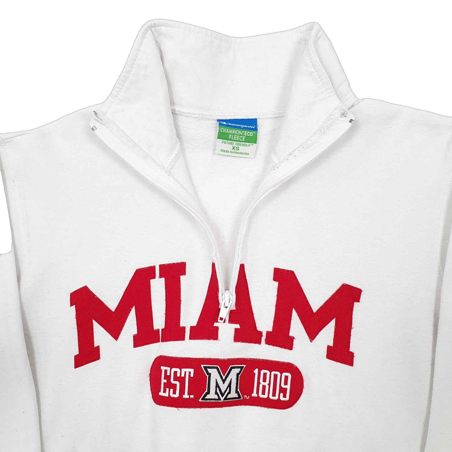 Mens White Champion USA College Miam Quarter Zip Jumper