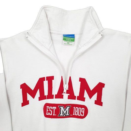 Mens White Champion USA College Miam Quarter Zip Jumper