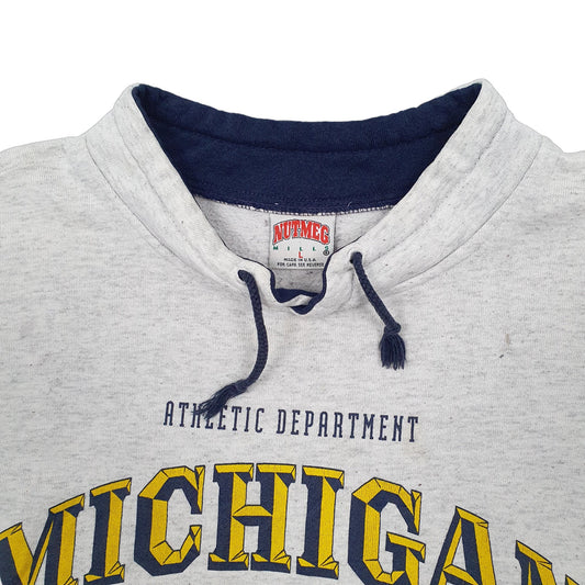 Mens Grey Nutmeg Mills Vintage 1990s Made in USA Michigan Wolverines Football USA College Crewneck Jumper