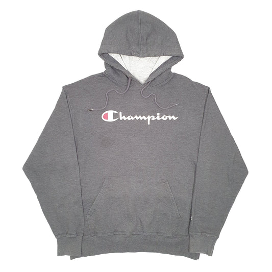 Mens Grey Champion Spellout Hoodie Jumper