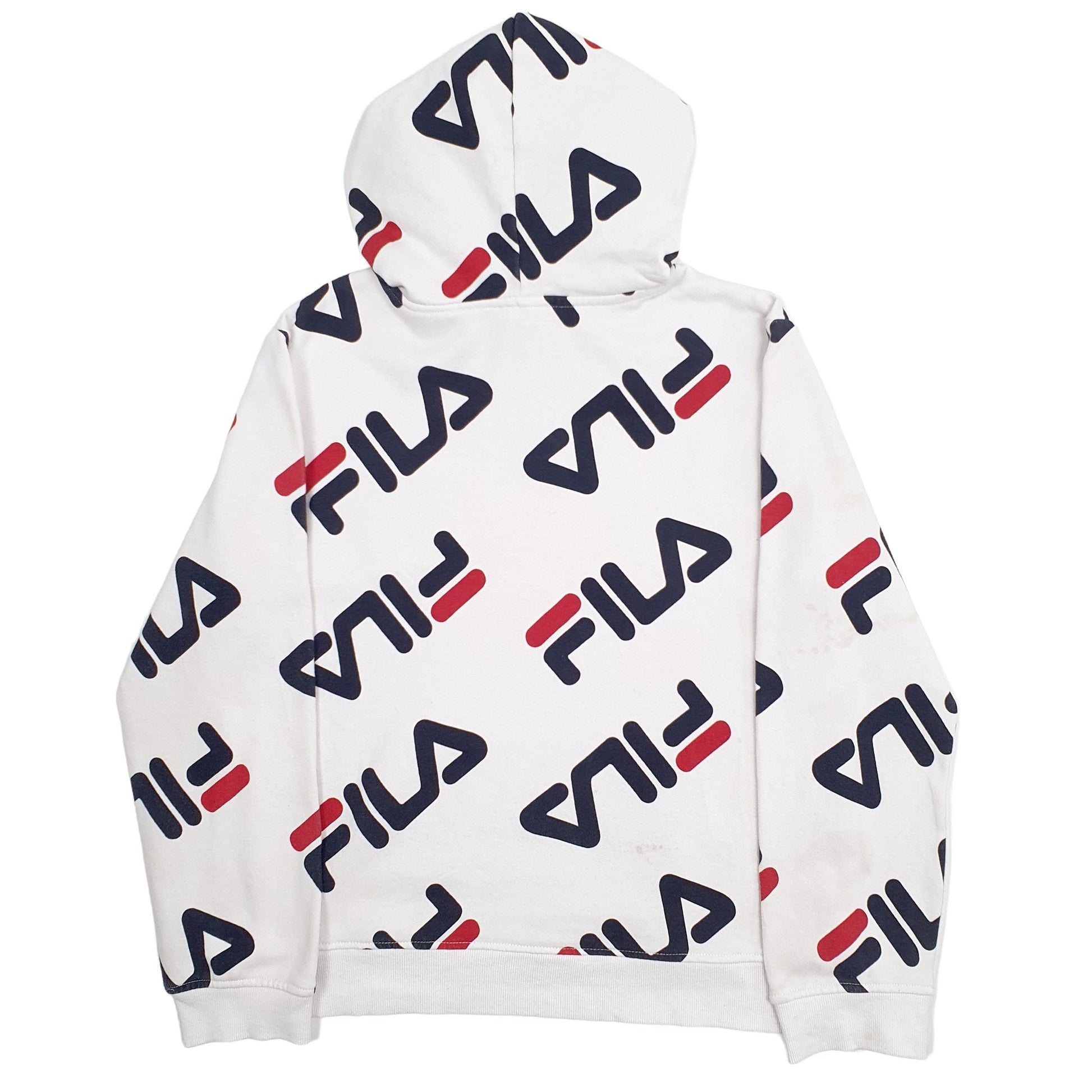 Mens White Fila Spellout Hoodie Jumper
