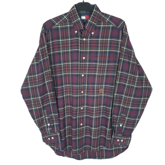 Tommy Hilfiger Flannel Overshirt Long Sleeve Regular Fit Check Shirt Burgundy