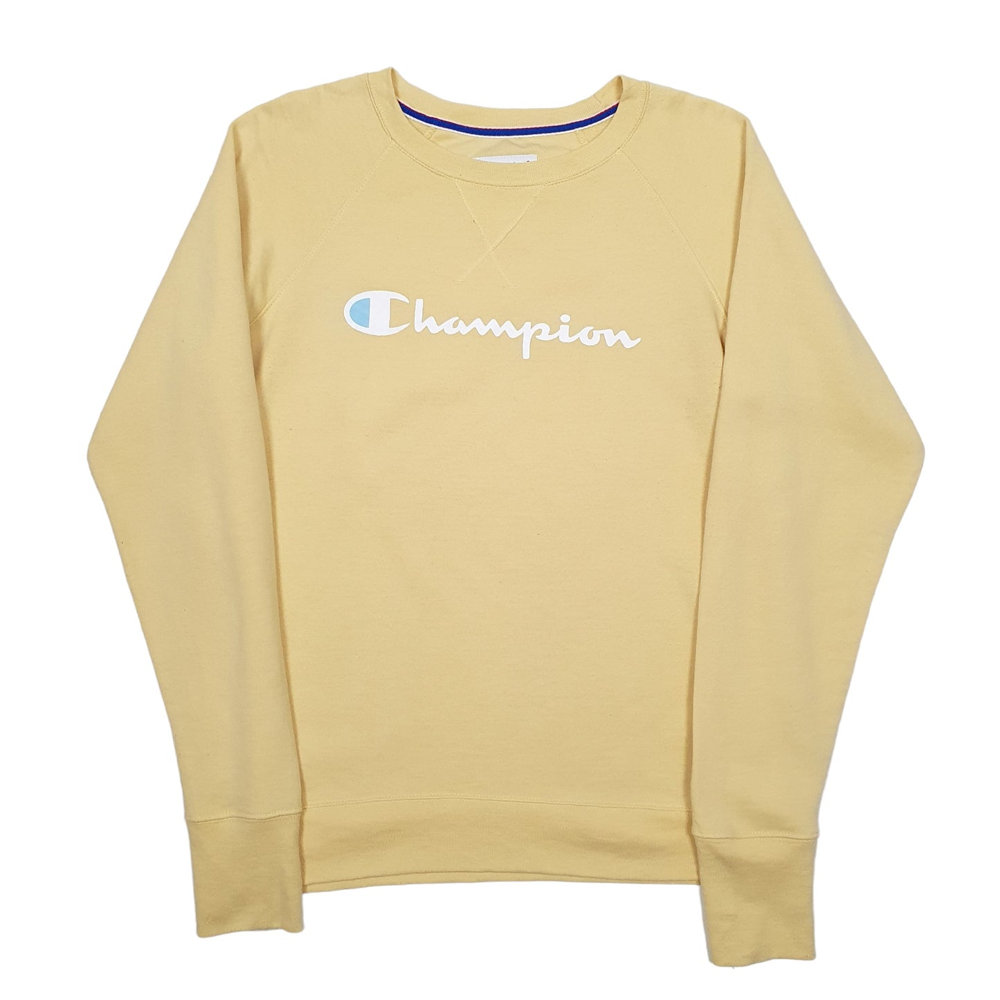 Mens Yellow Champion Spellout Crewneck Jumper