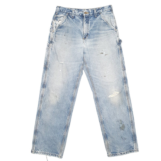 Mens Blue Carhartt Lined Thermal Winter Carpenter JeansW33 L32