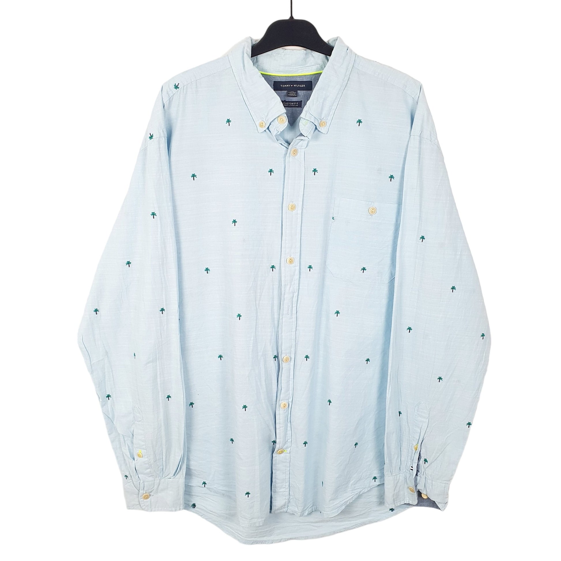 Tommy Hilfiger Palm Trees Long Sleeve Custom Fit Shirt Blue