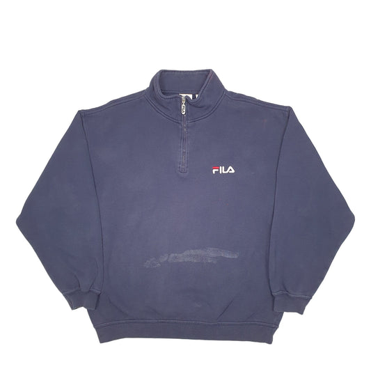 Mens Navy Fila Spellout Quarter Zip Jumper