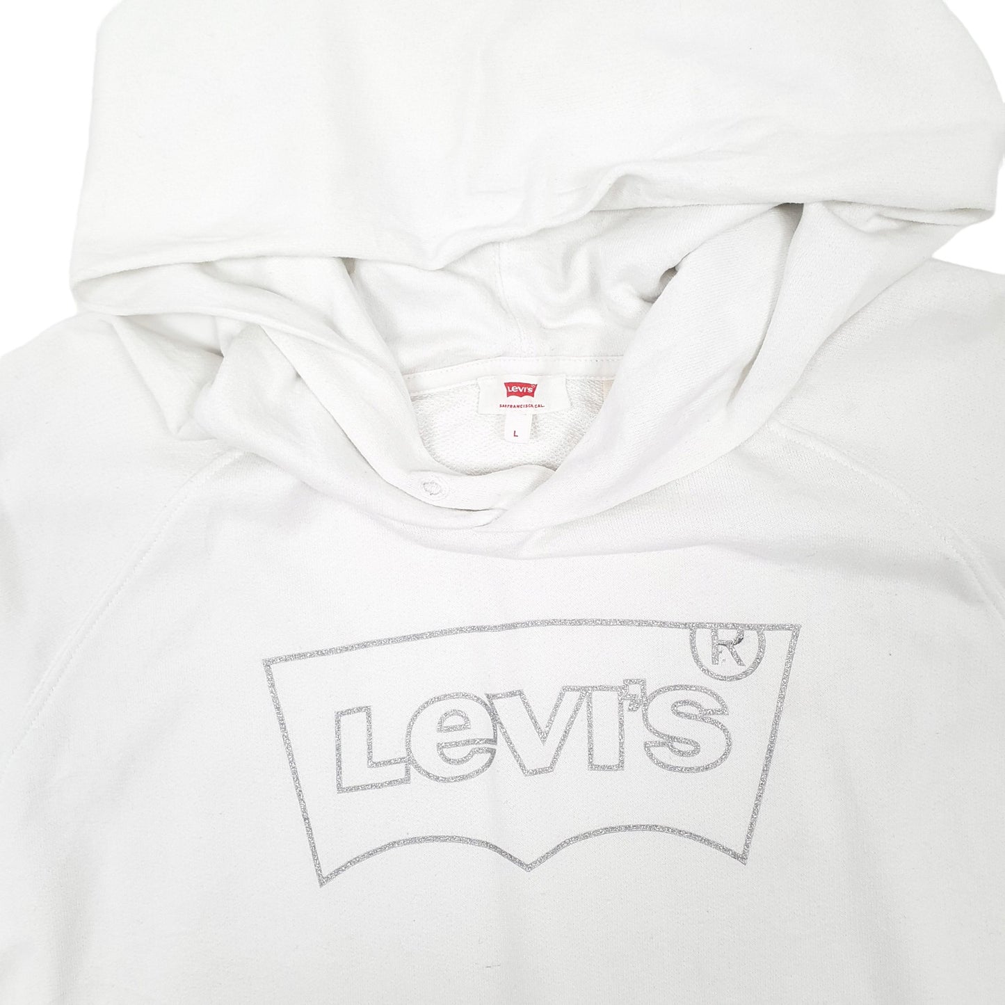 Womens White Levis Spellout Hoodie Jumper