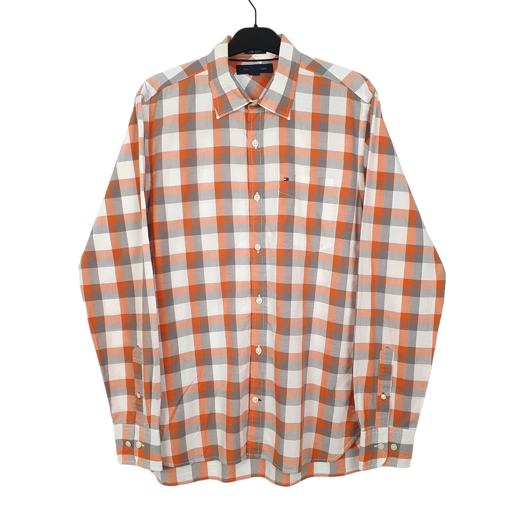 Tommy Hilfiger Long Sleeve Custom Fit Check Shirt Orange