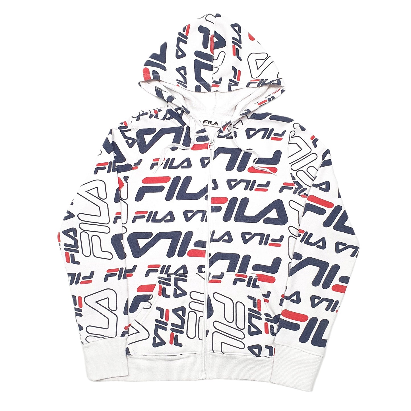 Mens White Fila Hoodie Full Zip Jumper