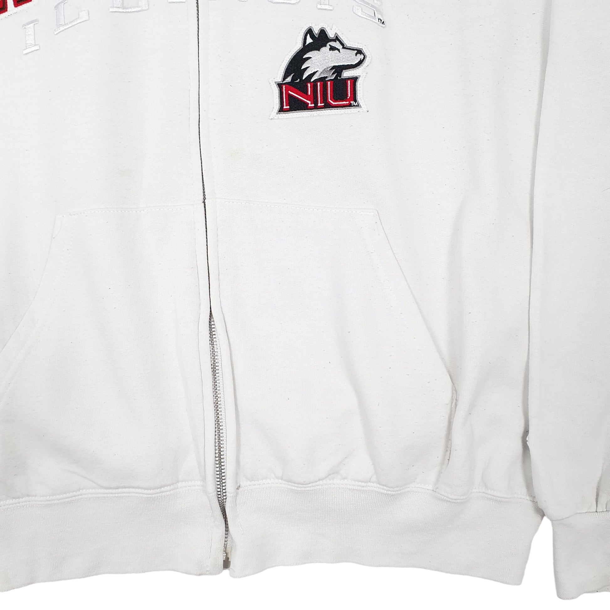 Mens White Champion USA College Northern Illinois Full Zip Jumper