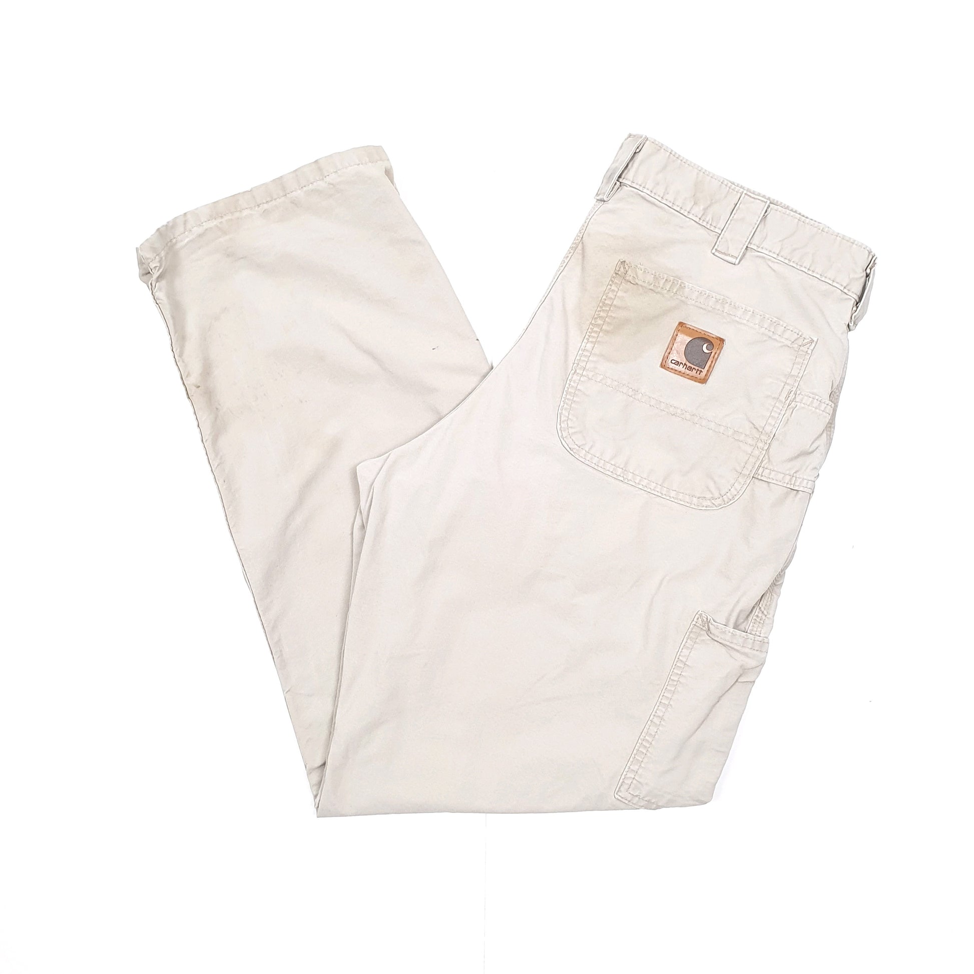 Mens Carhartt Canvas Loose Fit Beige Carpenter Trousers W34 L32 Beige