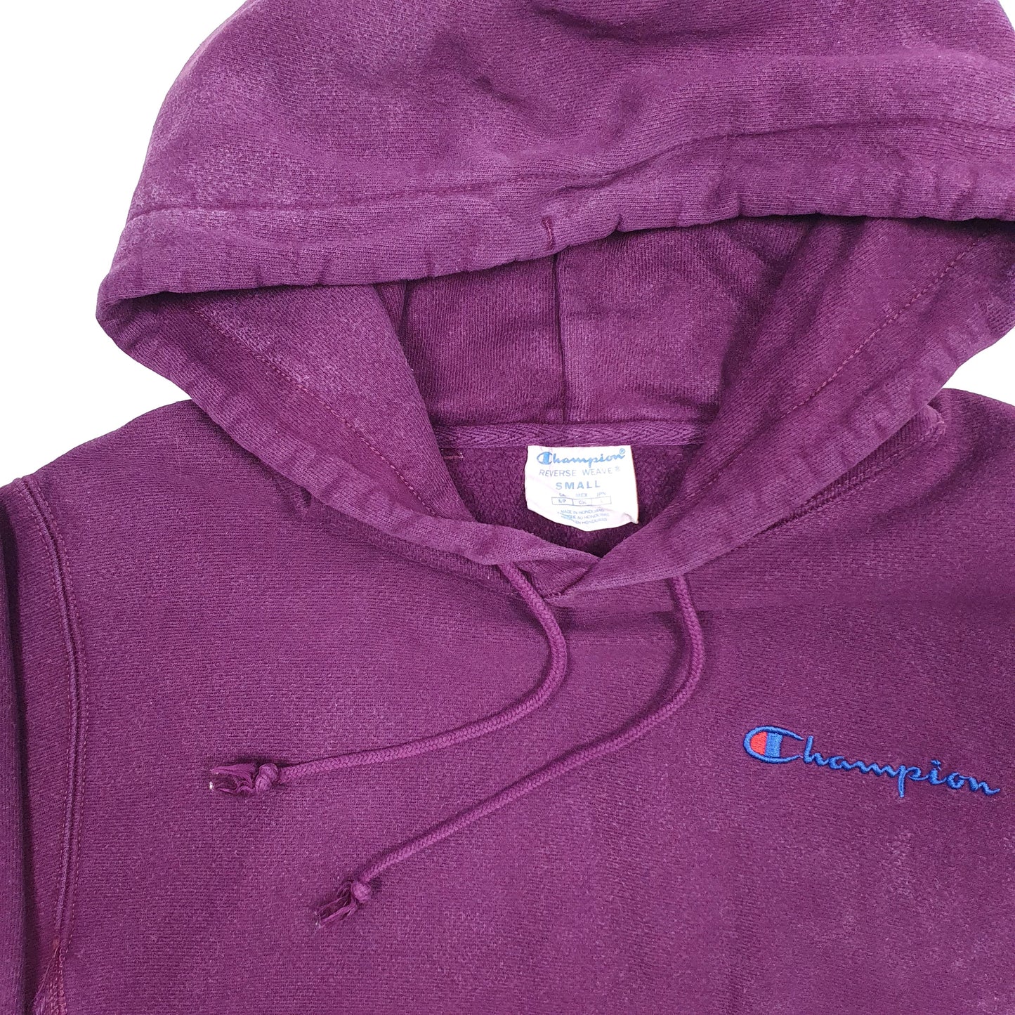 Mens Purple Champion Reverse Weave 1970s Single Colour Hoodie Jumper