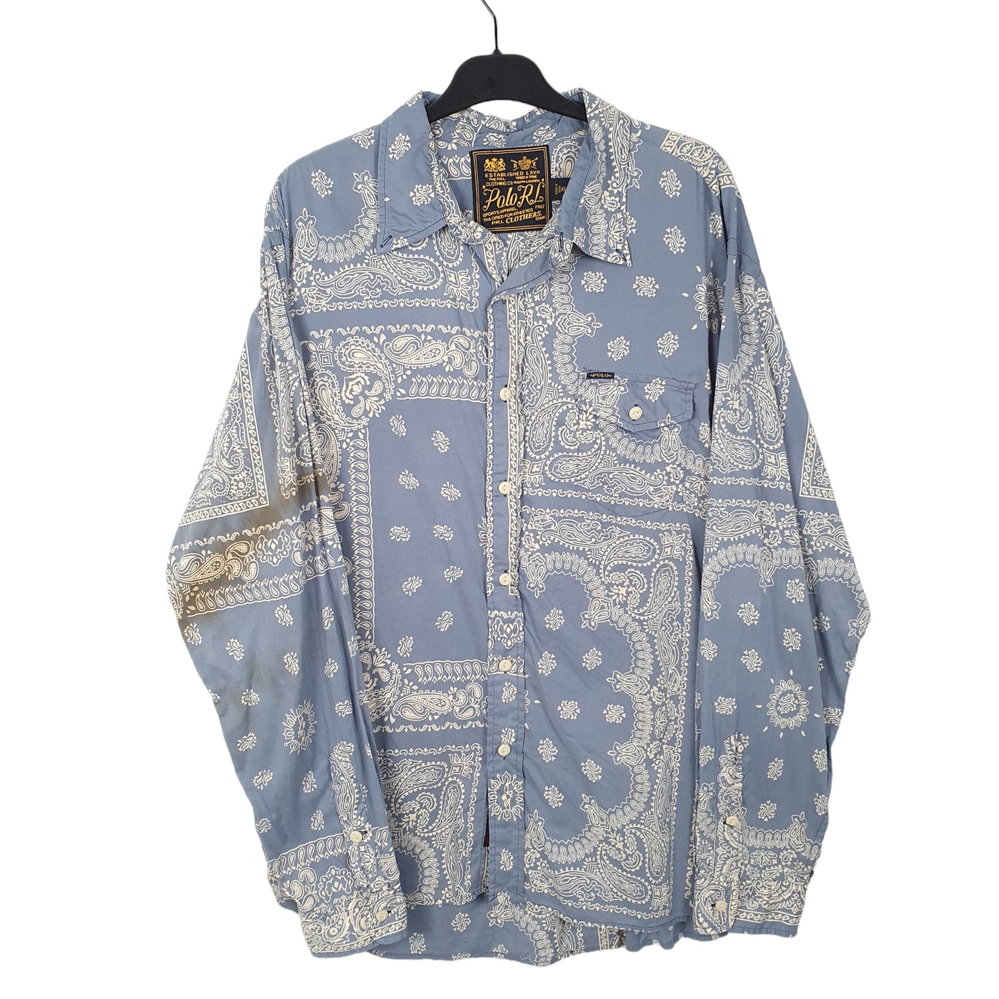 Mens Blue Ralph Lauren Polo RL Paisley Long Sleeve Shirt