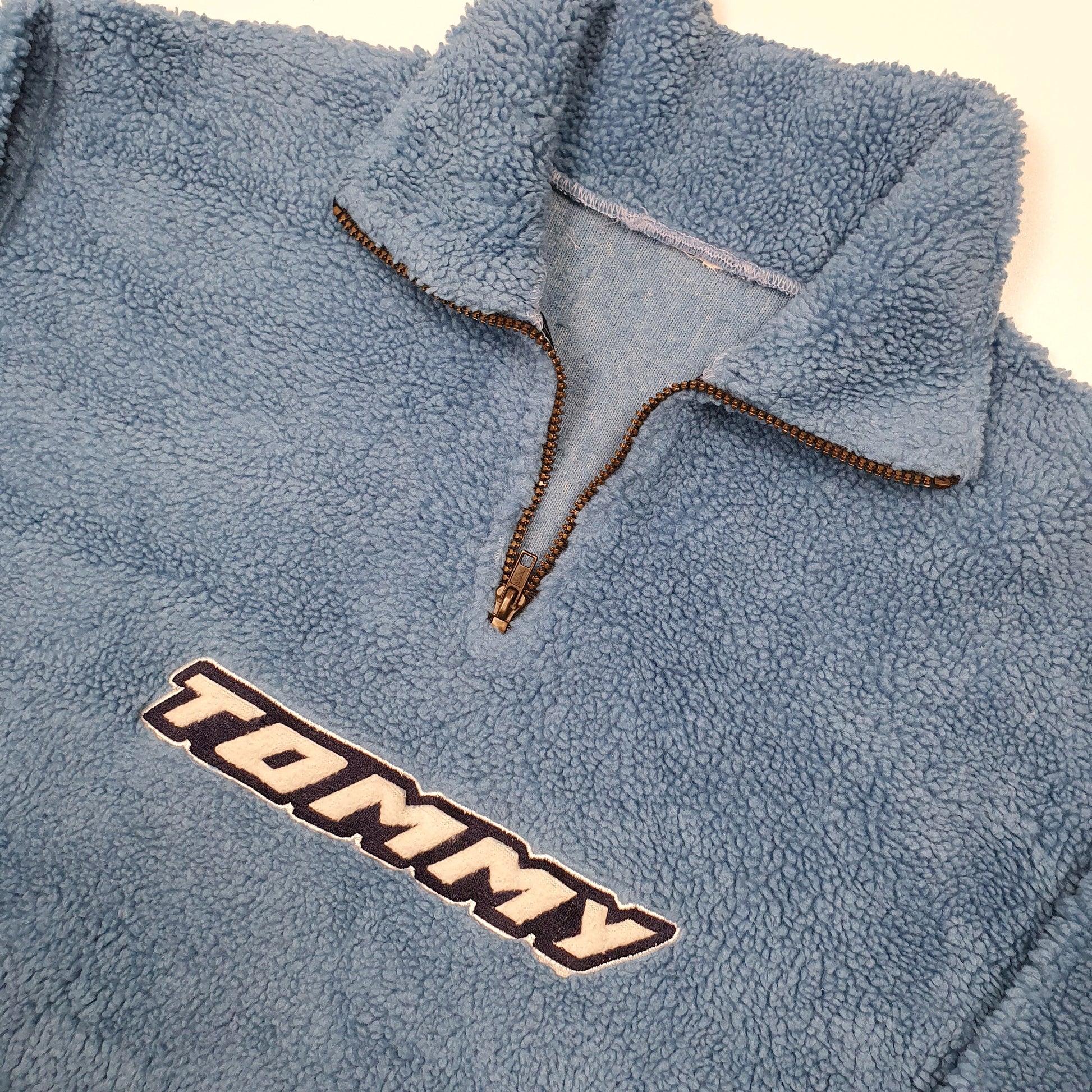 Tommy Hilfiger Retro Pile Spellout Quarter Zip Fleece M Blue