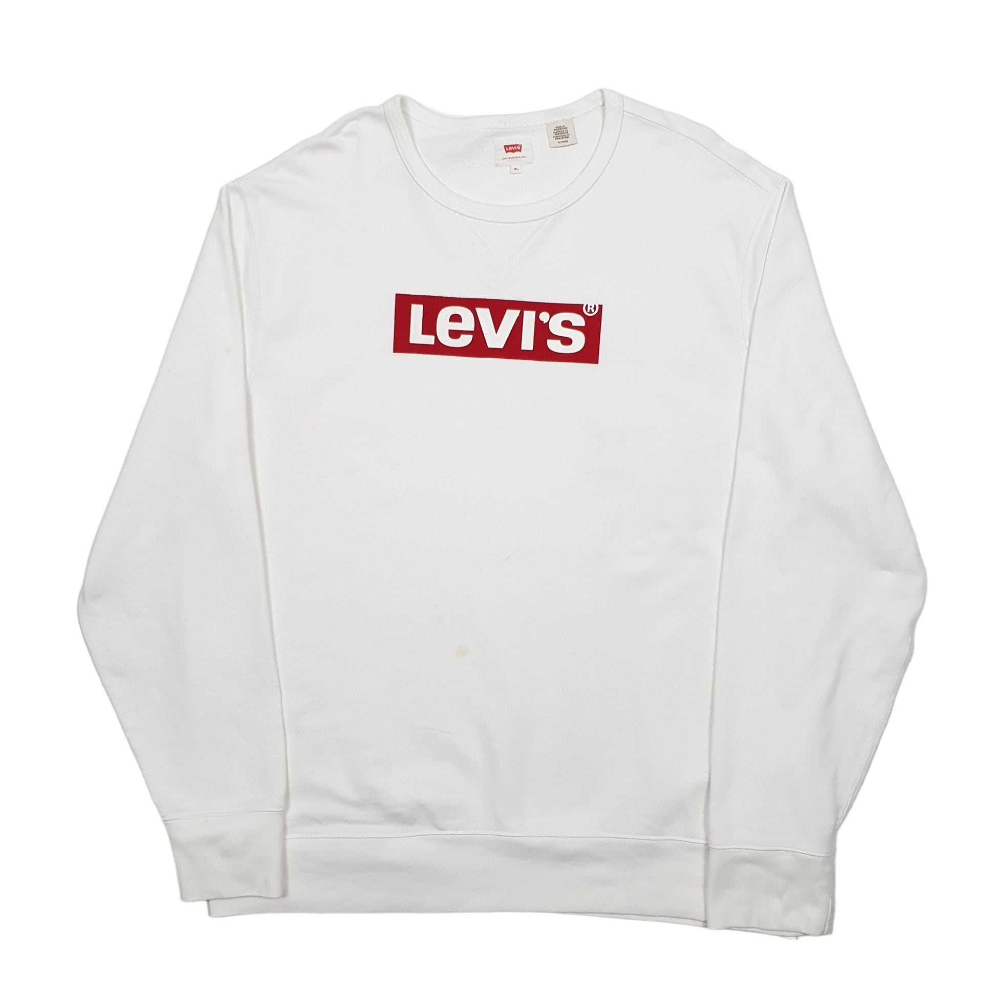 Mens White Levis Spellout Crewneck Jumper