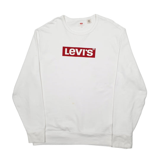 Mens White Levis Spellout Crewneck Jumper