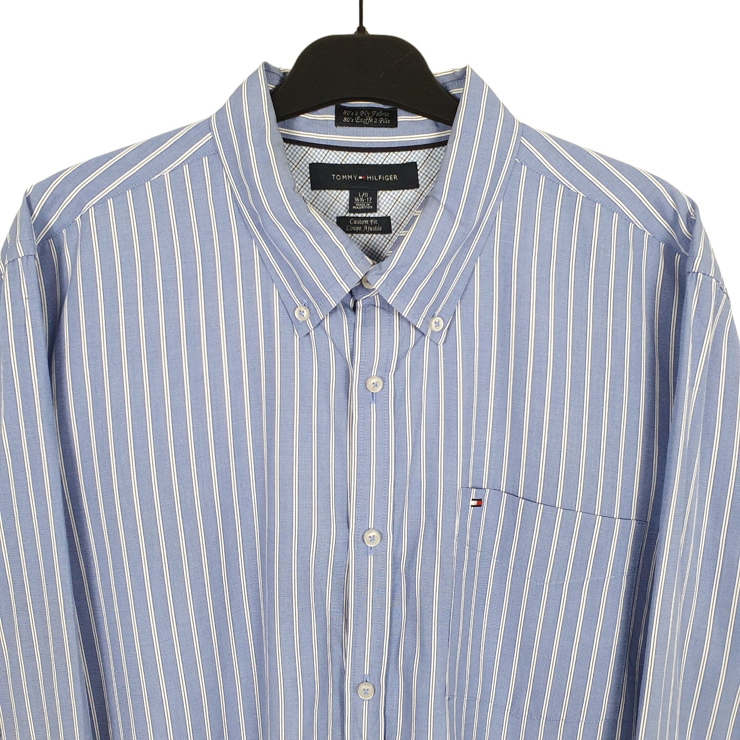 Tommy Hilfiger Long Sleeve Custom Fit Pinstripe Shirt Blue