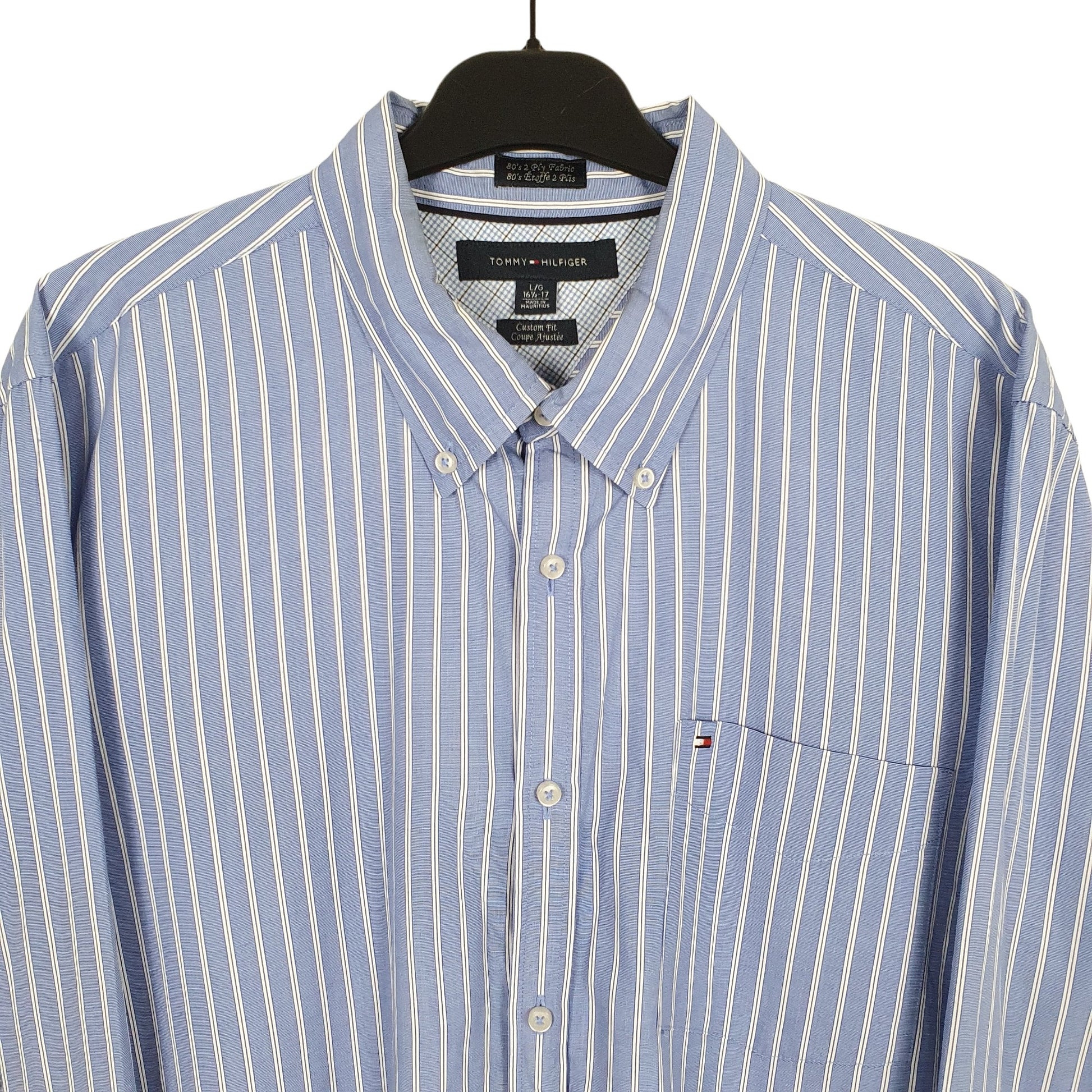 Tommy Hilfiger Long Sleeve Custom Fit Pinstripe Shirt Blue