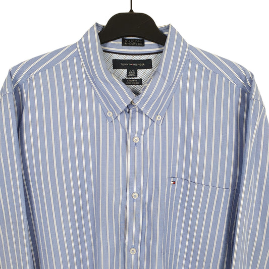 Tommy Hilfiger Long Sleeve Custom Fit Pinstripe Shirt Blue